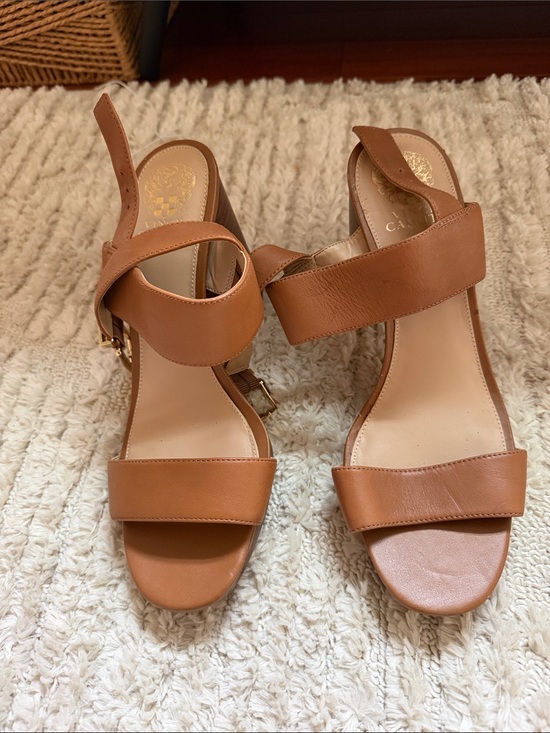 Vince Camuto Shoes - Vince Camuto Tan Leather Strappy Block Heel Sandals